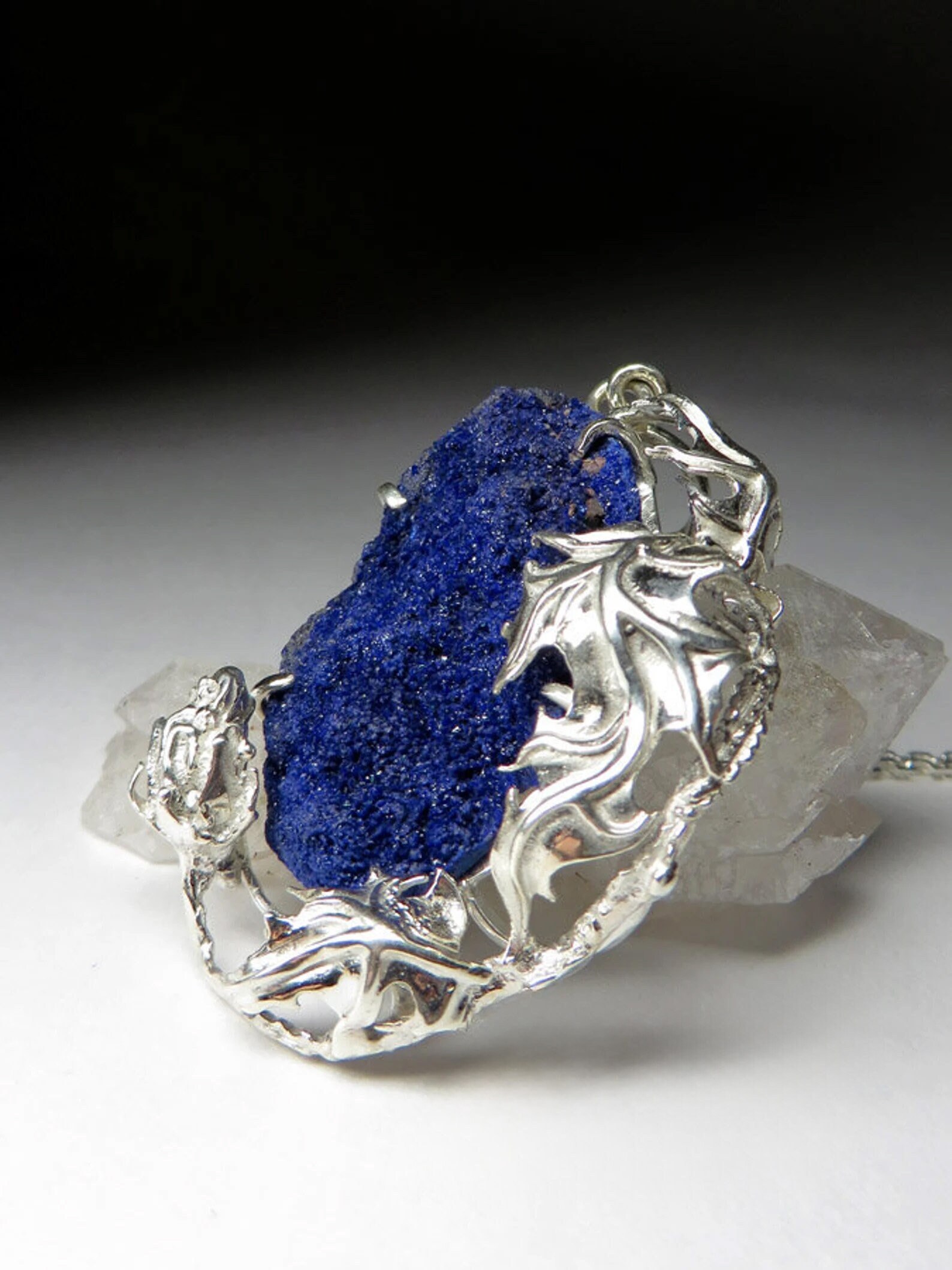 Azurit Rohkristall Anhänger Klette Schmuck Blauer Edelstein Feine Qualität Halskette Geschenk Für Ihren Jugendstil Unisex von uniquecrystaljewels