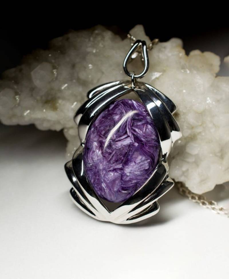 Charoite Silber Anhänger Natürliche Ultra Violet Edelstein Fein Unisex Schmuck Herren Halskette von uniquecrystaljewels