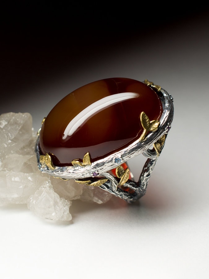 Großer Karneol Ring, Cabochon Edelstein Schokobraune Farbe, Natürlicher Edelstein, Stein Schmuck, Unisex Virgo Birthstone, 10 Us Größe 62 Eu von uniquecrystaljewels