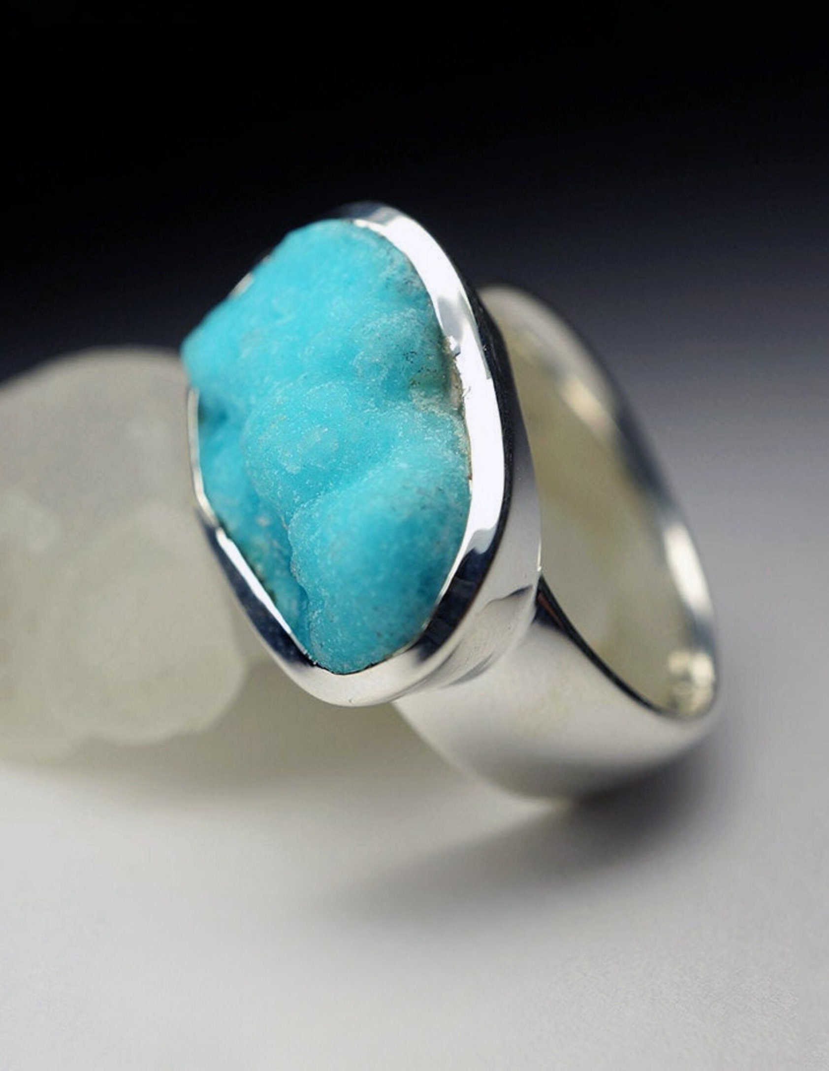 Hemimorphit-Silberring, Blauer Kristall, Seltener Edelstein, Feines Statement, Großer Unisex-Schmuck, Herren-Unisex-Ring 7, 75 Us von uniquecrystaljewels