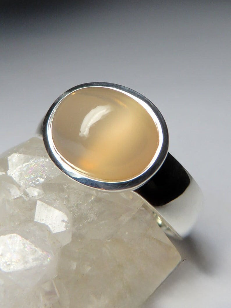 Mondstein Silber Ring Natürliche Klare Orange Edelstein Feine Männer Schmuck Juni Birthstone Unisex Juwelen von uniquecrystaljewels