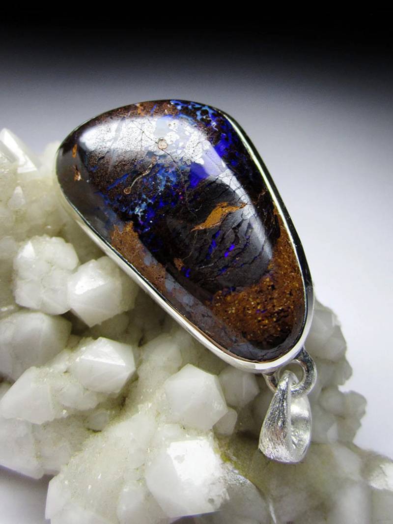 Opal Anhänger Silber Braun Blau Boulder Edelstein Natürliche Australian Stone Unisex Halskette Statement Herren Juwelen Harry Styles von uniquecrystaljewels