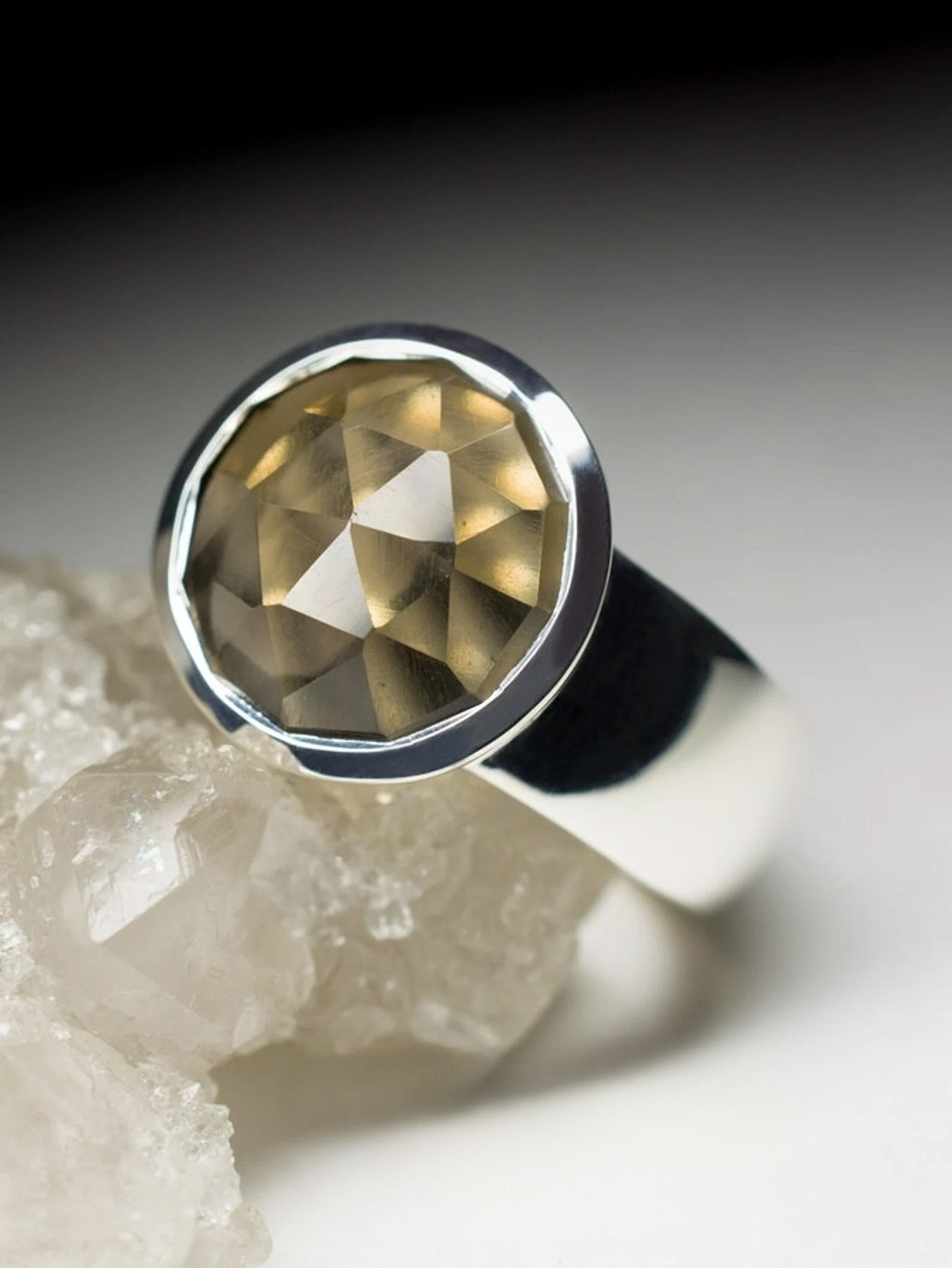 Rauchtopas-Silberring, Brauner Edelstein, Statement-Silberring, Hochwertiger Unisex-Schmuck Für Männer, Ring-Geschenk Sie Und Ihn von uniquecrystaljewels