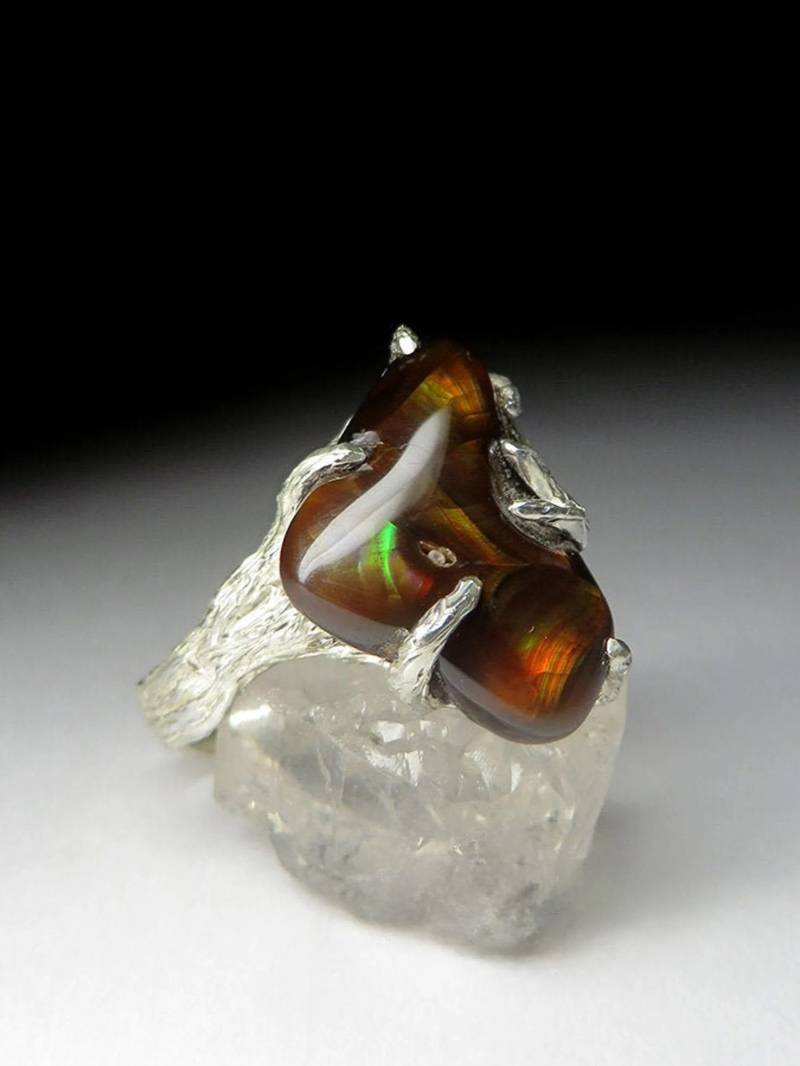 Ring Feuer Achat Silber Natürliche Helle Regenbogen Herren Unisex Schmuck September Birthstone Edelsteine Zertifikat Gem Rapport von uniquecrystaljewels