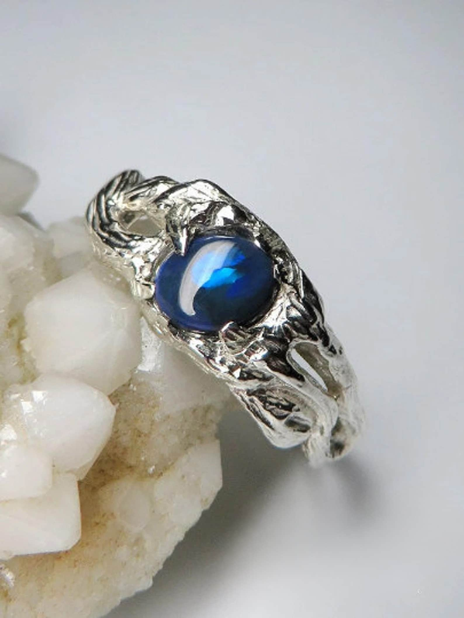 Schwarzer Opal Ring Silber, Natürlicher Inky Blau Farbe Feiner Qualität Edelstein Unisex Schmuck Oktober Birthstone Magic Jewels 8 Us-Größe von uniquecrystaljewels