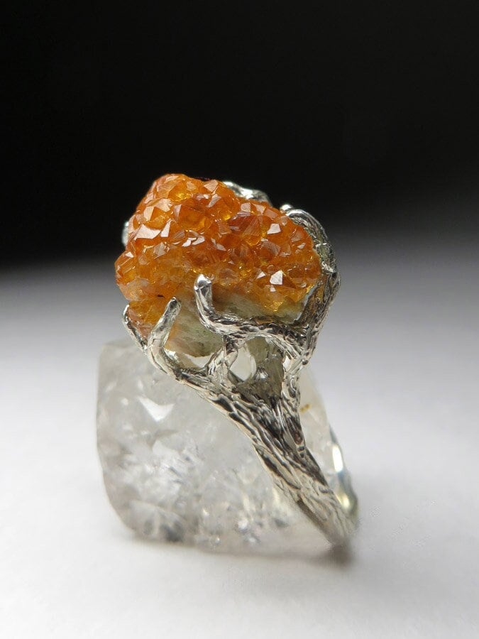 Spessartin Ring Silber Natürliche Orange Kristalle Sterlingsilber Fine Jewelry Januar Birthstone Unisex Schmuck von uniquecrystaljewels