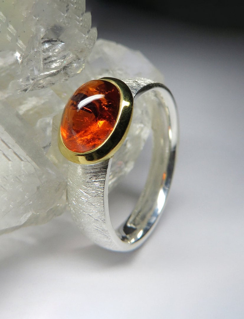 Spessartin Silber Ring Natürliche Orange Granat Edelstein Unisex Herren Schmuck Geschenk Für Sie Ihn Januar Birthstone von uniquecrystaljewels