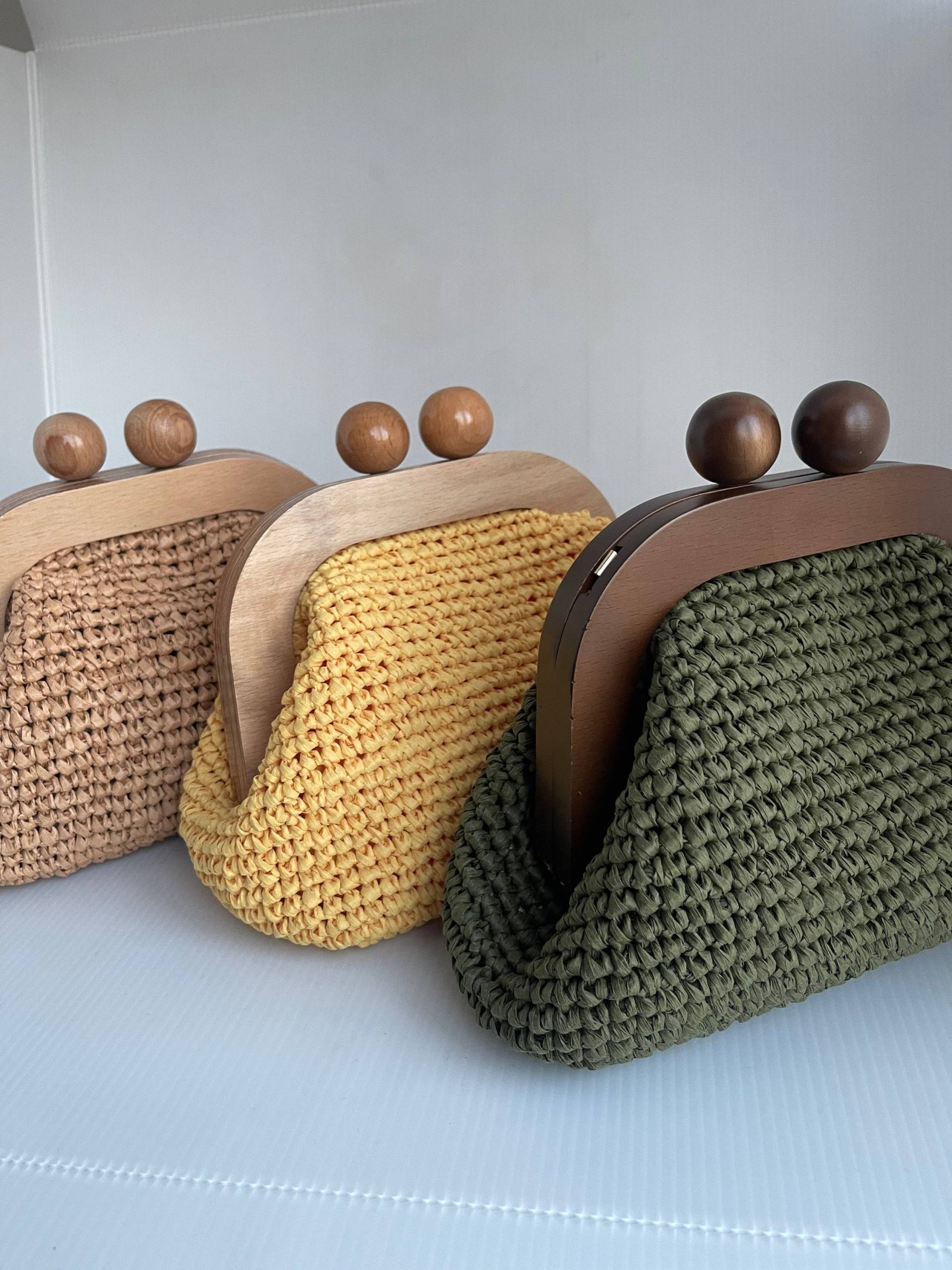 Häkeltasche, Raffia-Papiergarn-Clutch, Handgefertigte Luxustaschen, Kleine Vintage-Handtaschen, Gestrickte Taschen Für Frauen von uniquedesignbyipek