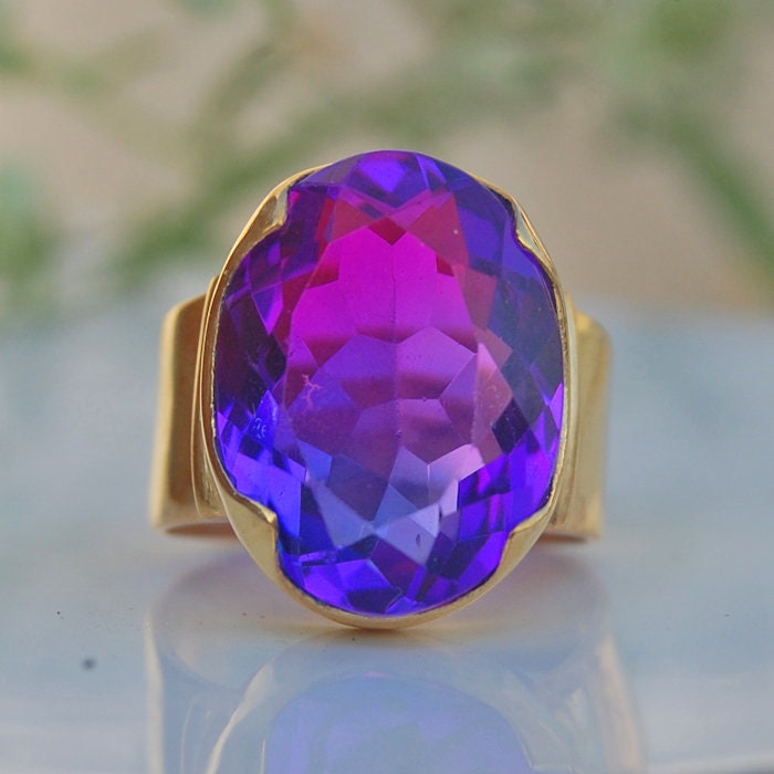 Alexandrit Quarz Sterling Silber Ring 18K Gold Sternzeichen Schmuck von uniquegemsjewels