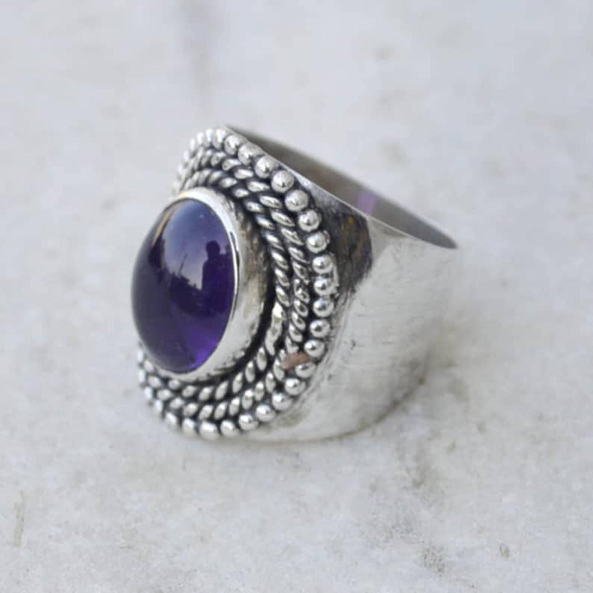 Amethyst Edelstein 925 Sterling Silber Ring - 18K Gold Detail von uniquegemsjewels