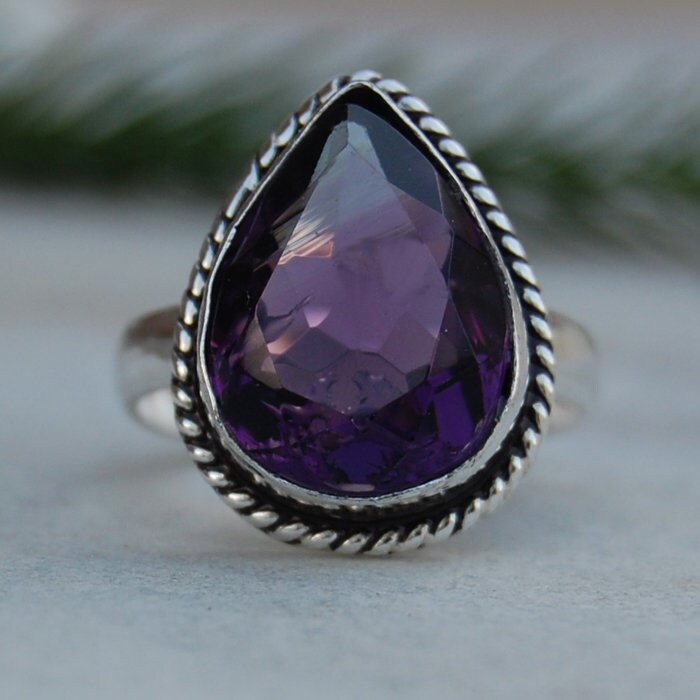 Amethyst Pear Cut Ring 925 Sterling Silber, Handgemachter Schmuck von uniquegemsjewels