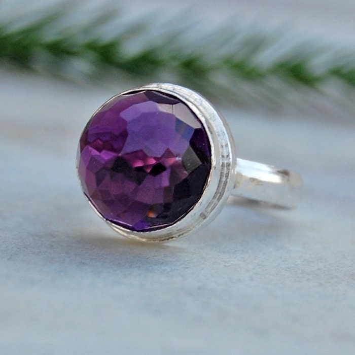 Amethyst Sterling Silber Ring Runder Rosenschliff Edelstein Schmuck von uniquegemsjewels