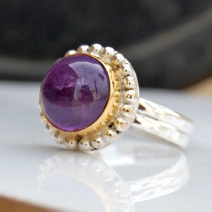 Amethyst Sterling Silber Ring Zweifarbig Vergoldet, Sternzeichen Schmuck von uniquegemsjewels