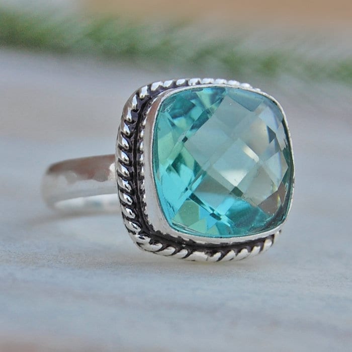 Apatit Quarz Sterling Silber Ring Aqua Edelstein Im Kissenschliff von uniquegemsjewels