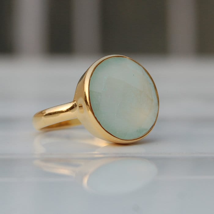 Aqua Chalcedon Ring 18K Gold, 925 Sterling Silber, Facettierter Stein von uniquegemsjewels