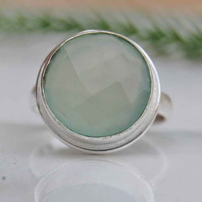 Aqua Chalcedon Sterling Silber Ring 14 Mm Edelstein, Einzigartiger Schmuck von uniquegemsjewels