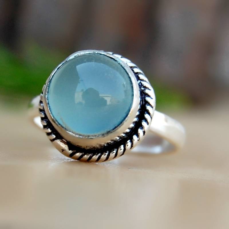 Aqua Chalcedon Sterling Silber Ring Cabochon Edelstein von uniquegemsjewels