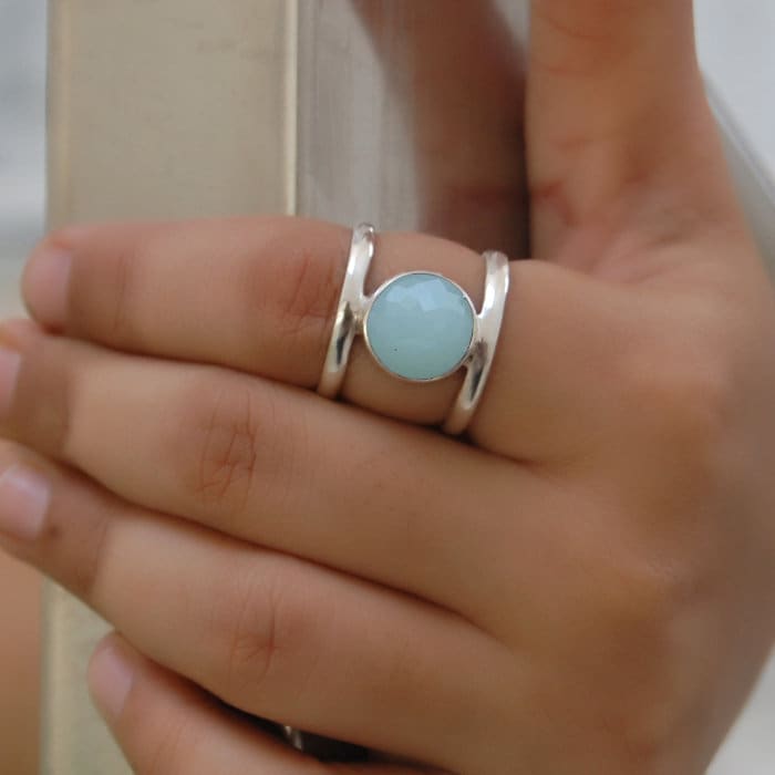 Aqua Chalcedon Sterling Silber Ring Edelstein Rose Cut, Sternzeichen Schmuck von uniquegemsjewels