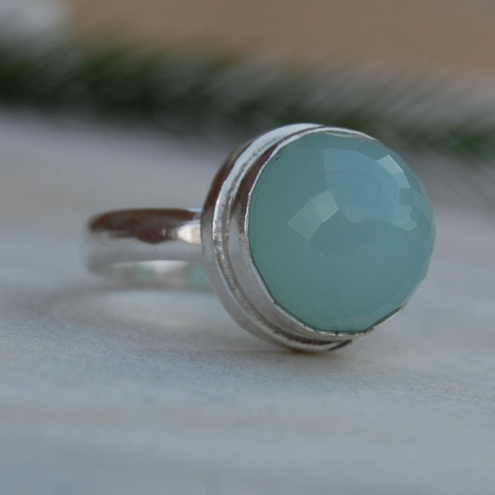 Aqua Chalcedon Sterling Silber Ring Edelstein Rosenschliff von uniquegemsjewels