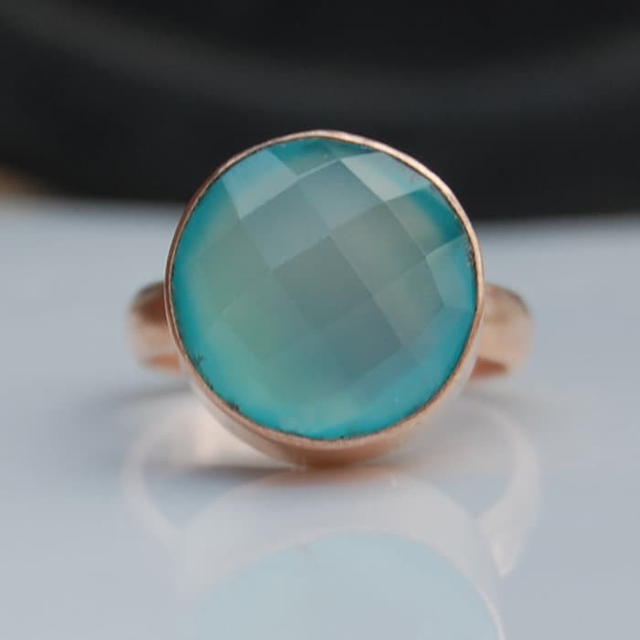 Aqua Chalcedon Sterlingsilber Ring 18K Rose Gold Finish von uniquegemsjewels
