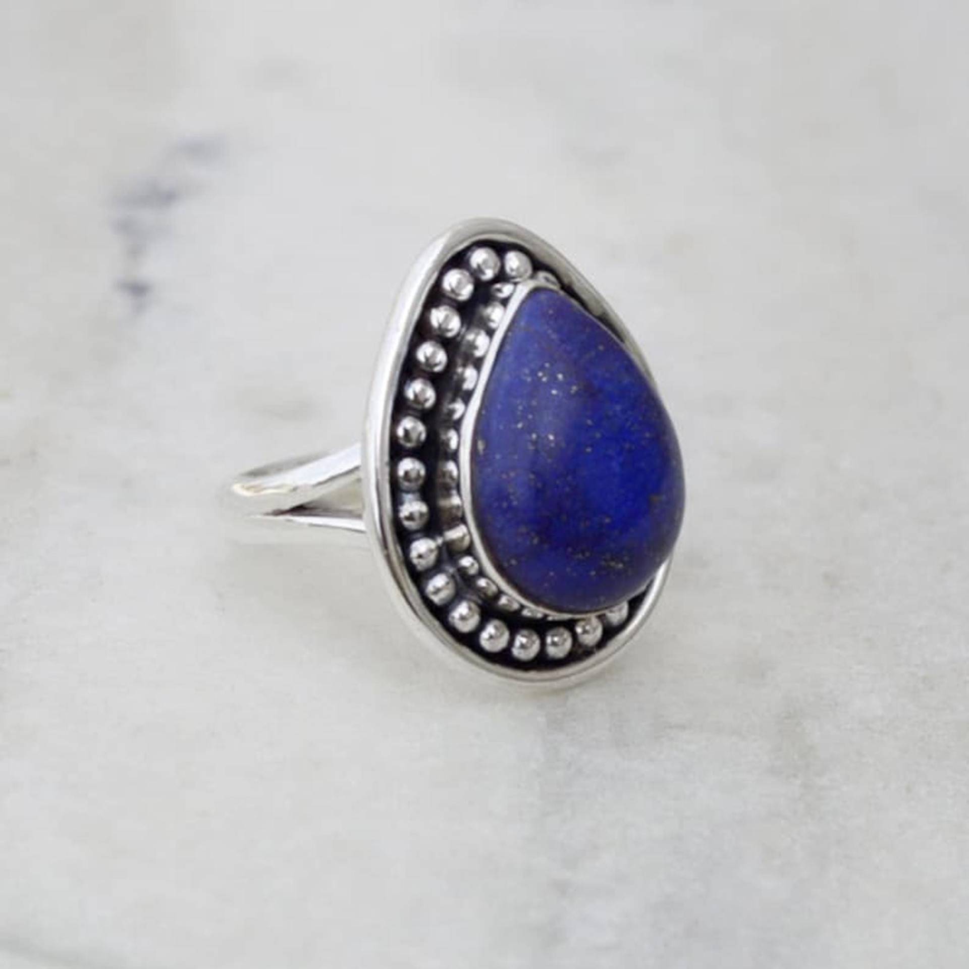 Birne Lapis Lazuli 925 Sterling Silber Ring - 18K Gold Detail von uniquegemsjewels