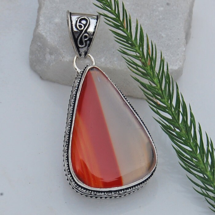 Birne Rot Gebändert Achat Anhänger Sterling Silber Edelstein Schmuck von uniquegemsjewels