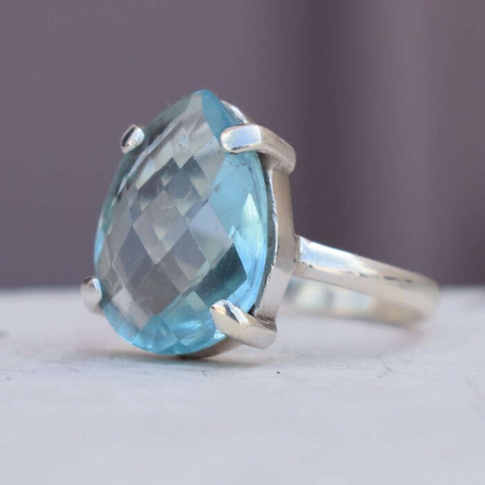 Birnen Blautopas Ring 925 Sterling Silber, Handgemachter Schmuck von uniquegemsjewels