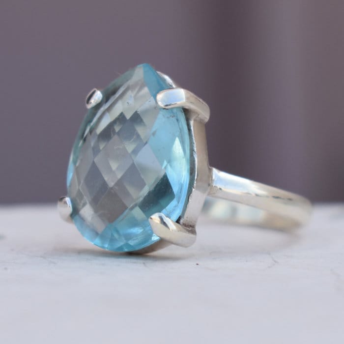 Birnen Blautopas Ring 925 Sterling Silber, Handgemachter Schmuck von uniquegemsjewels