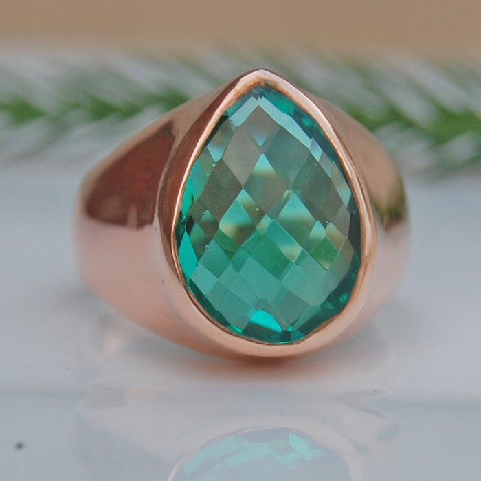 Birnengrüner Apatit Sterling Silber Ring 18K Gold Statement Schmuck von uniquegemsjewels