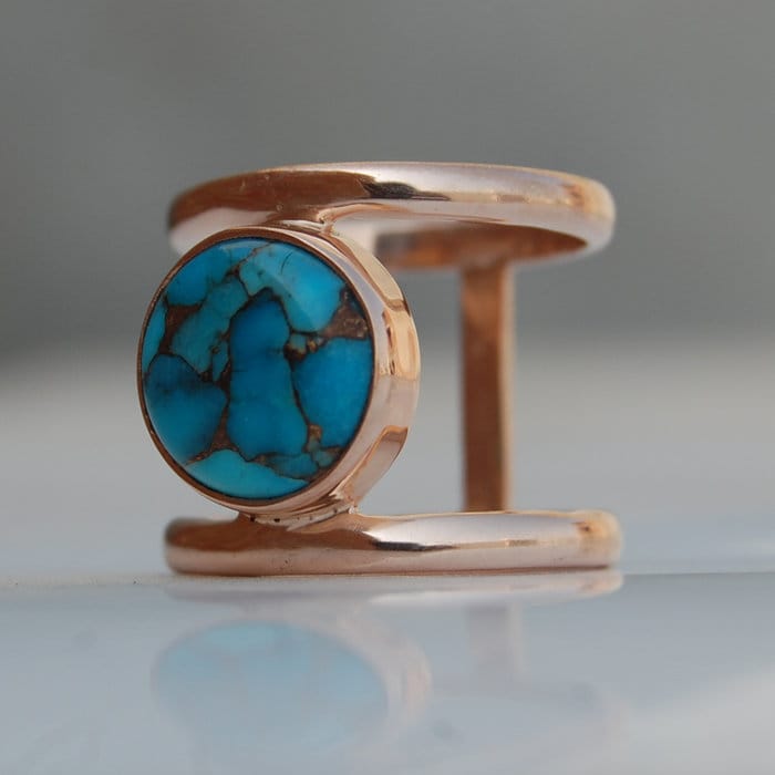 Blauer Kupfer Türkis Sterling Silber Ring 18K Gold Sternzeichen Schmuck von uniquegemsjewels