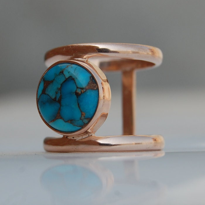 Blauer Kupfer Türkis Sterling Silber Ring 18K Gold Sternzeichen Schmuck von uniquegemsjewels