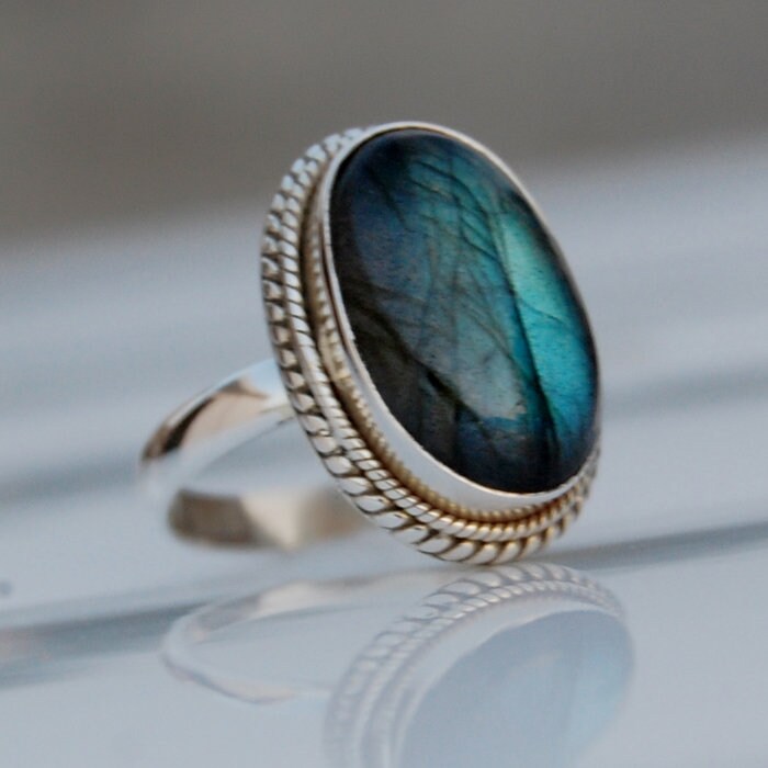 Blauer Labradorit Sterling Silber Ring 18K Gold Statement Schmuck von uniquegemsjewels