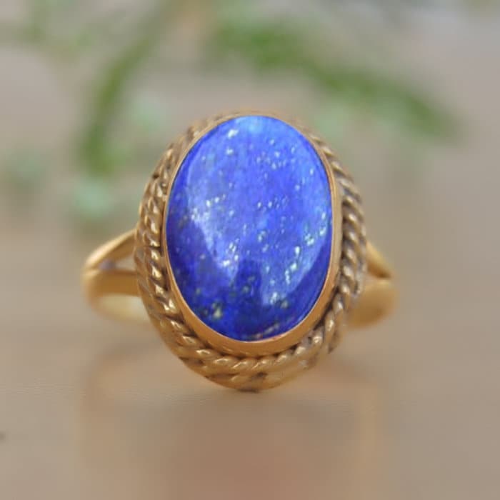 Blauer Lapis Lazuli Sterlingsilber Ring 18K Gold Statement Ring von uniquegemsjewels