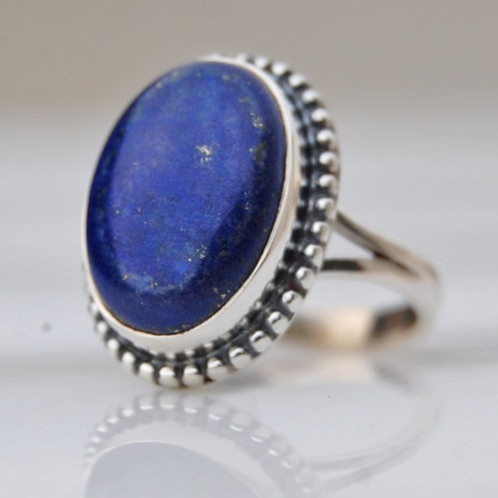 Blauer Lapis Lazuli Sterlingsilber Ring 18K Gold Statement Ring von uniquegemsjewels