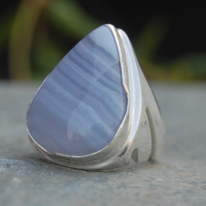 Blauer Spitzen Achat Sterling Silber Ring Natürlicher Edelstein Schmuck von uniquegemsjewels