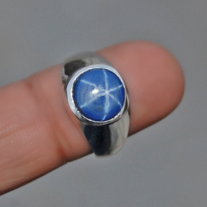 Blauer Sternsaphir Ring Rundes Cabochon, 925 Sterling Silber von uniquegemsjewels