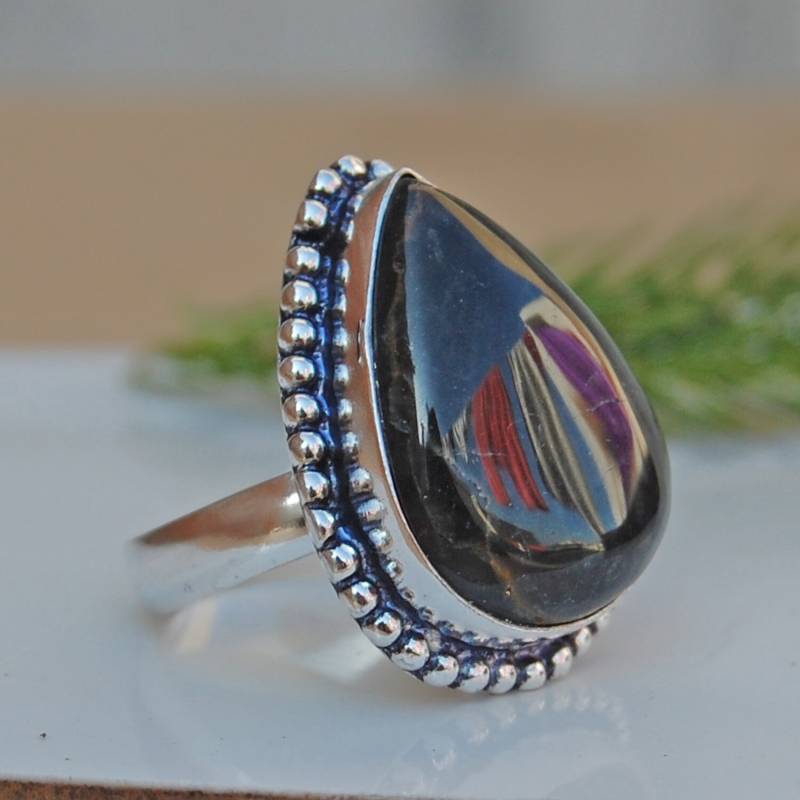 Schwarzer Hämatit Edelstein Sterling Silber Ring, Einzigartiger Schmuck von uniquegemsjewels