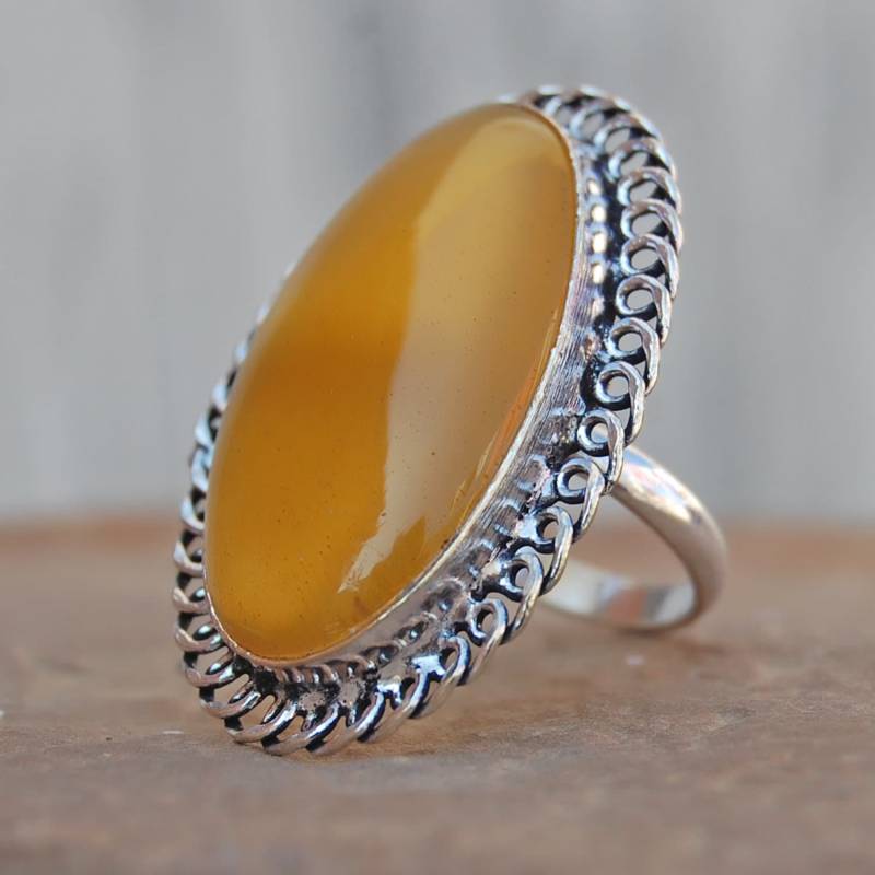 Chalcedon Sterling Silber Ring Riesiger Cabochon Edelstein von uniquegemsjewels