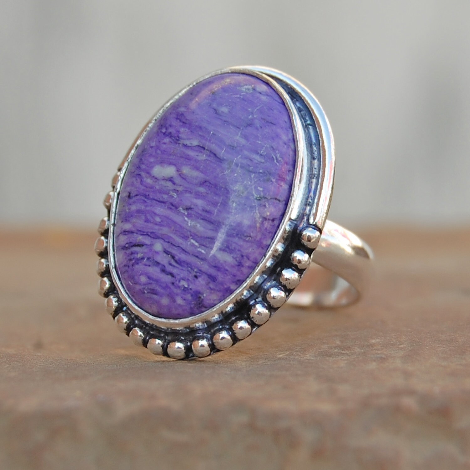Charoit Sterling Silber Ring Oval Lila Edelstein Schmuck von uniquegemsjewels
