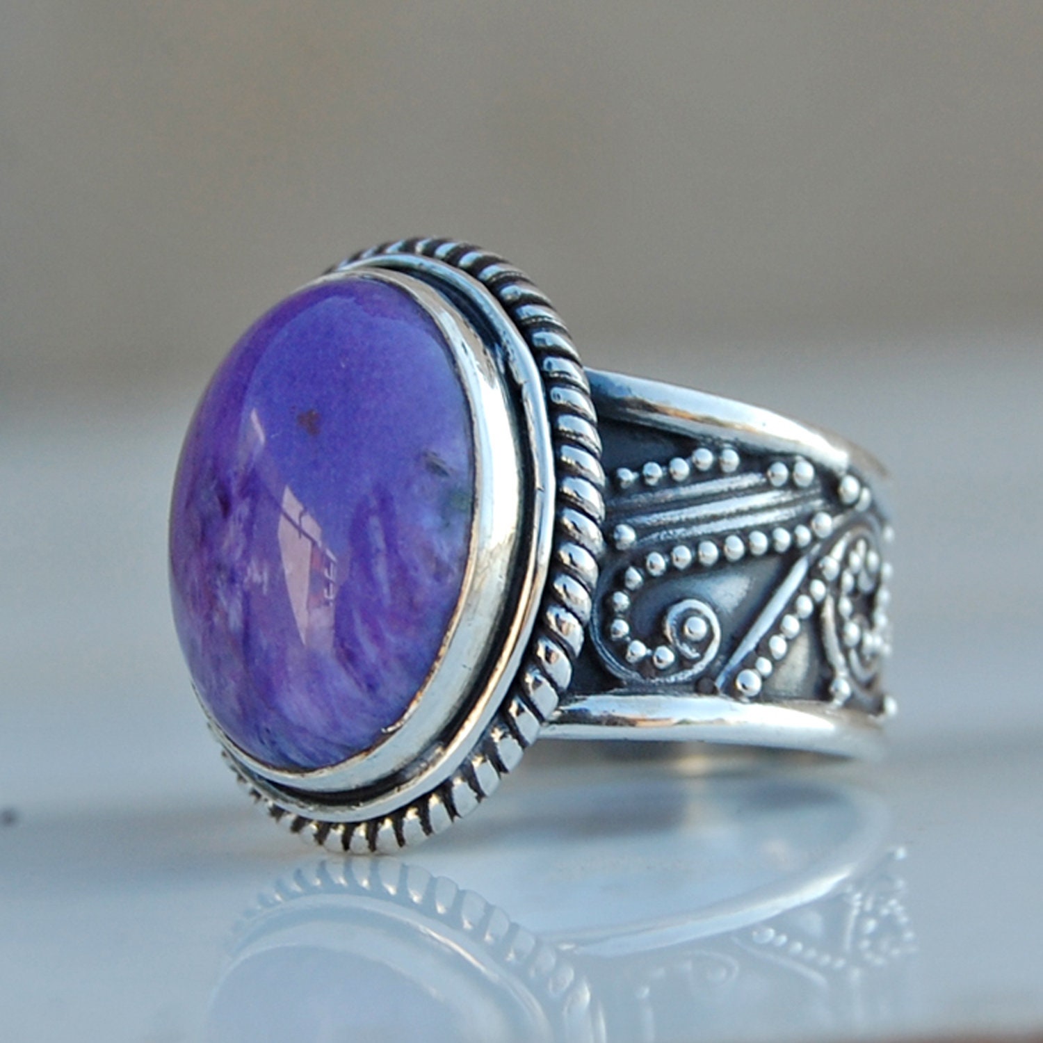 Charoit Sterling Silber Ring Oval Lila Edelstein Schmuck von uniquegemsjewels