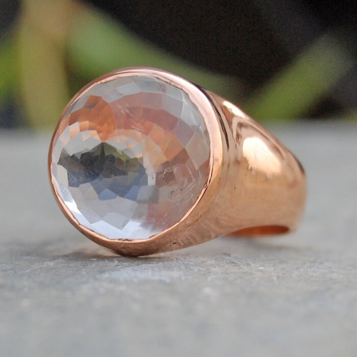 Facettierte Weiße Topas Sterling Silber Ring 18K Gold Akzent von uniquegemsjewels