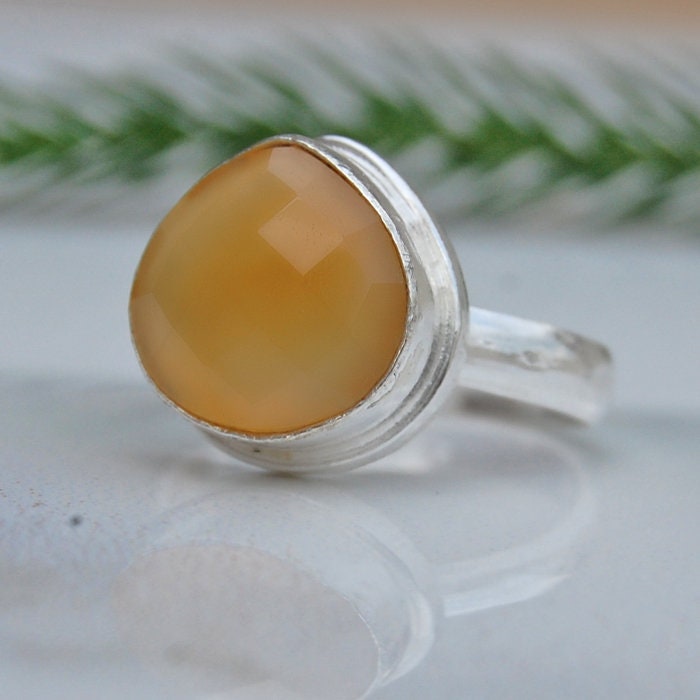 Gelber Chalcedon Sterlingsilber Ring Statement Geburtsstein Schmuck von uniquegemsjewels