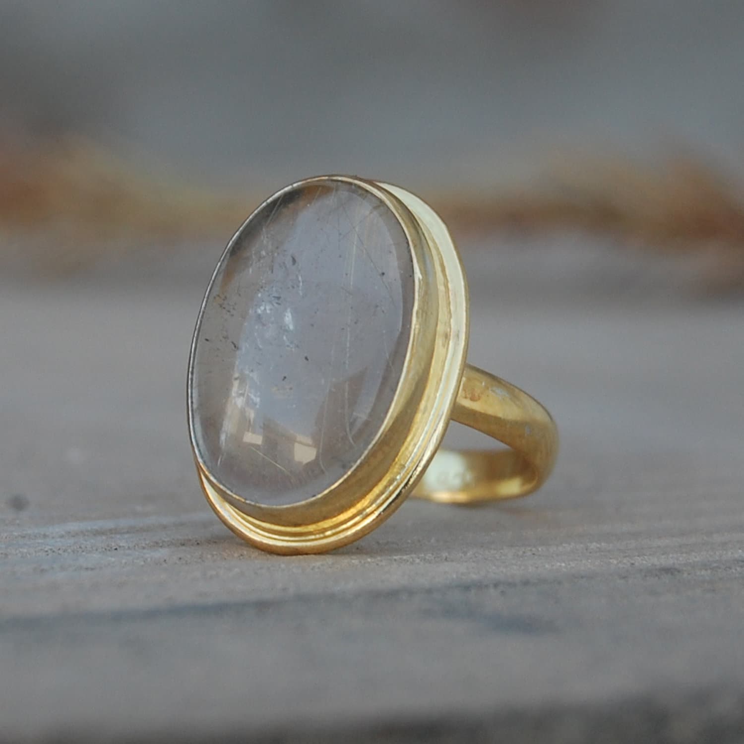 Gelber Rutilquarz Sterlingsilber-Ring 18K Gold-Statement-Schmuck von uniquegemsjewels