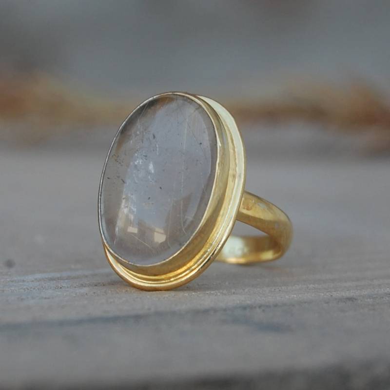 Gelber Rutilquarz Sterlingsilber-Ring 18K Gold-Statement-Schmuck von uniquegemsjewels