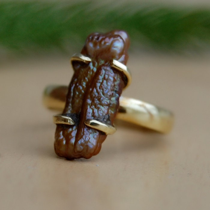 Goldener Süßwasser-Perlen-Ring Band Aus 18K Gold Und Sterlingsilber von uniquegemsjewels