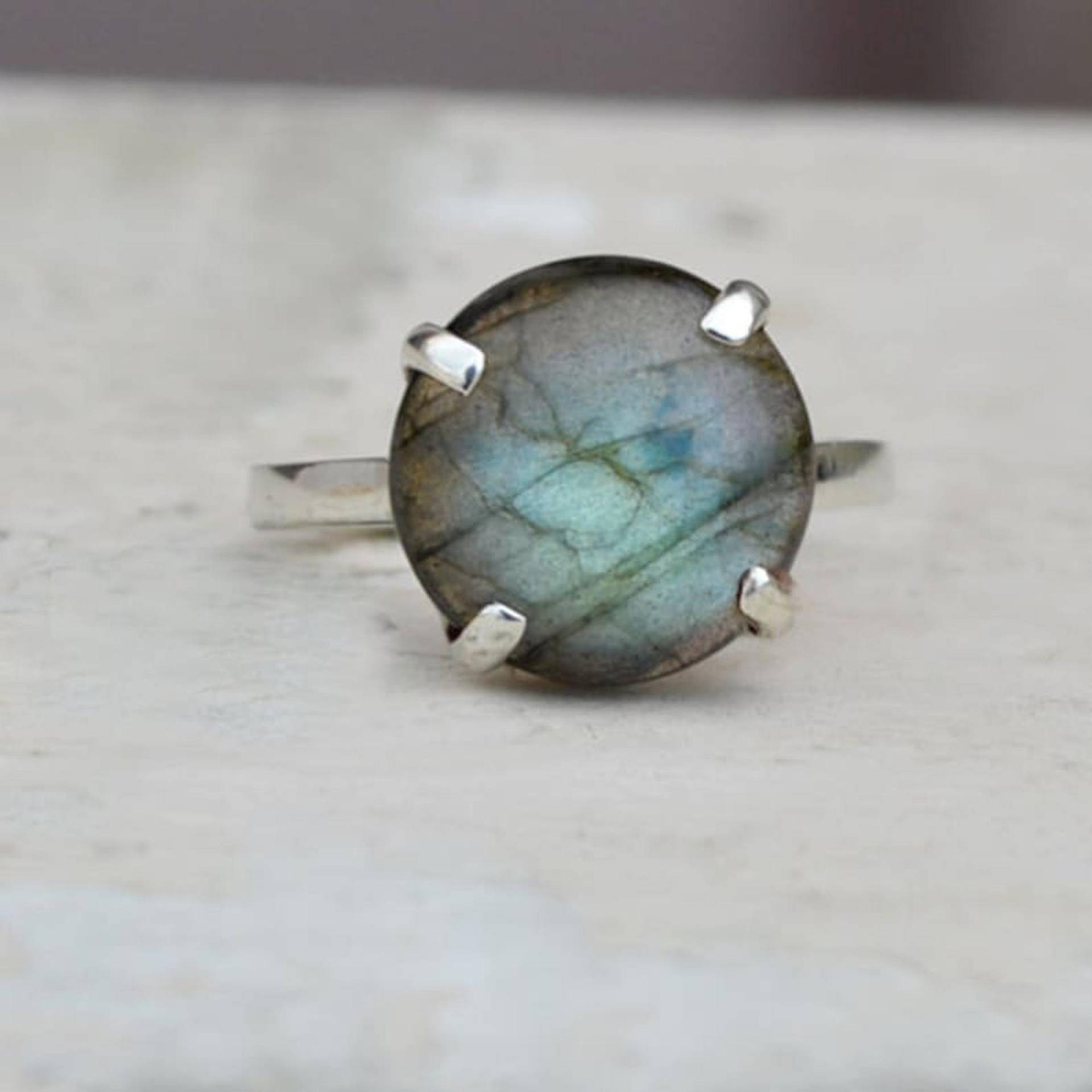 Grün-Blauer Labradorit Edelstein-Ring 925 Sterling Silber, 11 Mm Stein von uniquegemsjewels