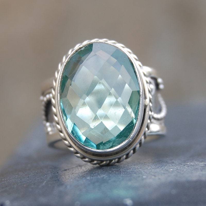 Grüner Apatit Silber Ring Oval Facettiert Vintage Schmuck von uniquegemsjewels