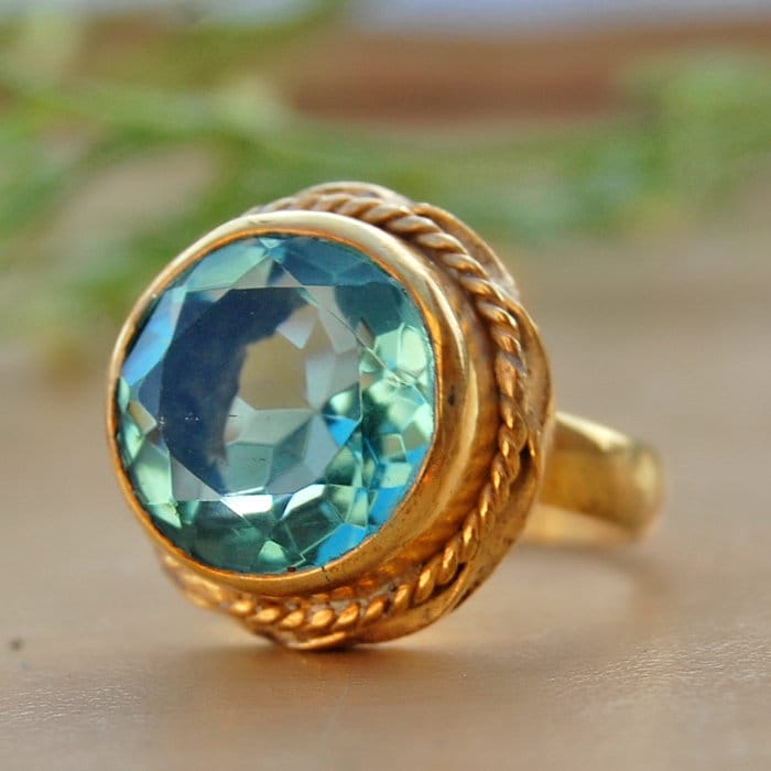 Grüner Apatit Sterlingsilber Ring 18K Gold Rundschliff Statement Ring von uniquegemsjewels