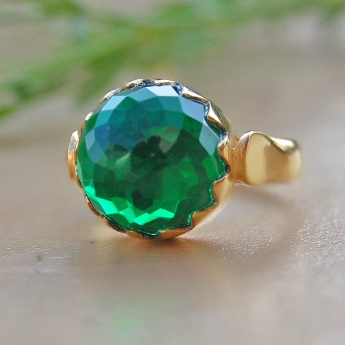 Grüner Dioptas Quarz Ring Rosenschliff, Sterling Silber & 18K Gold von uniquegemsjewels