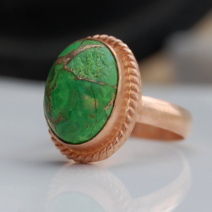 Grüner Kupfer Türkis Ring 18K Rose Gold Sterling Silber von uniquegemsjewels